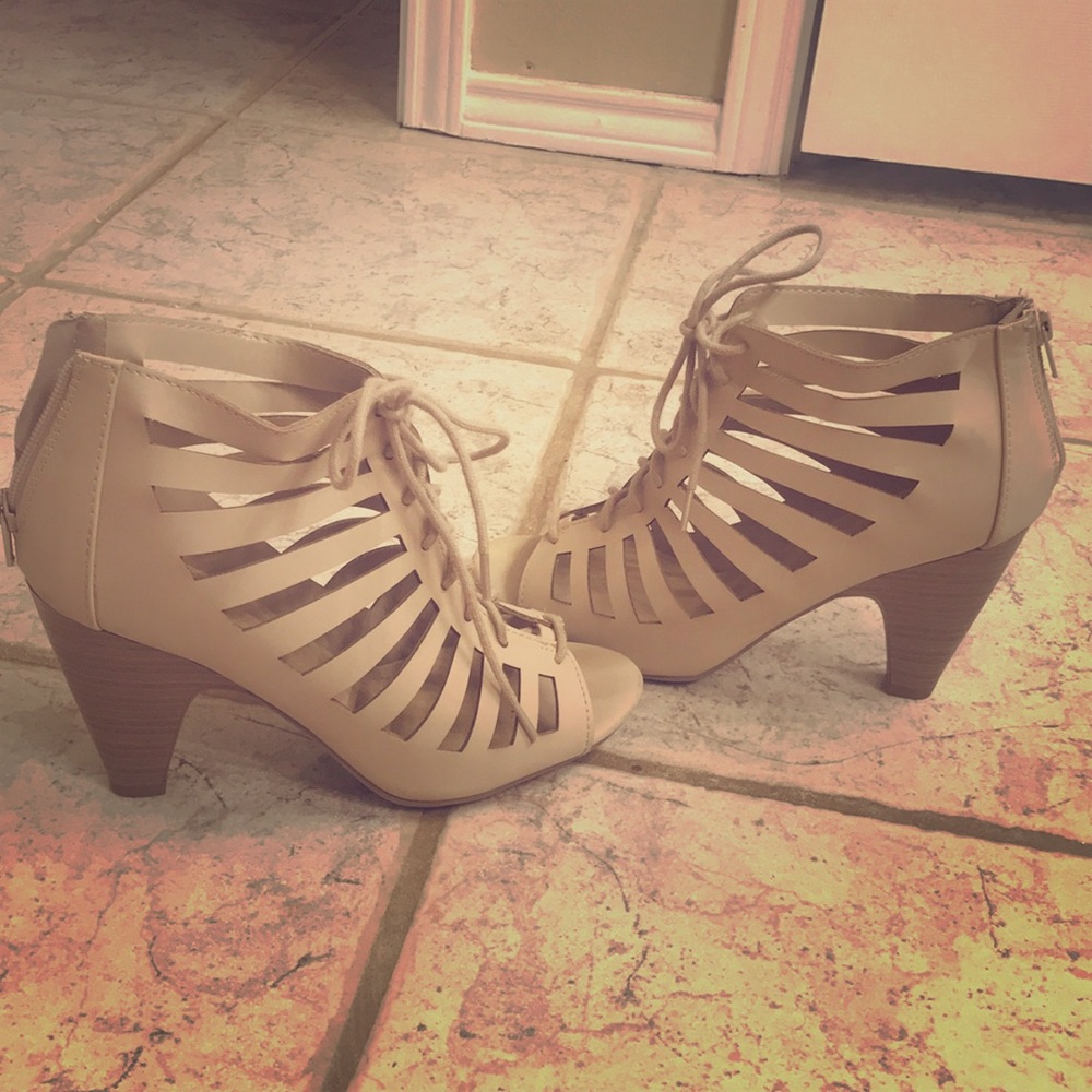 Nude lace heels